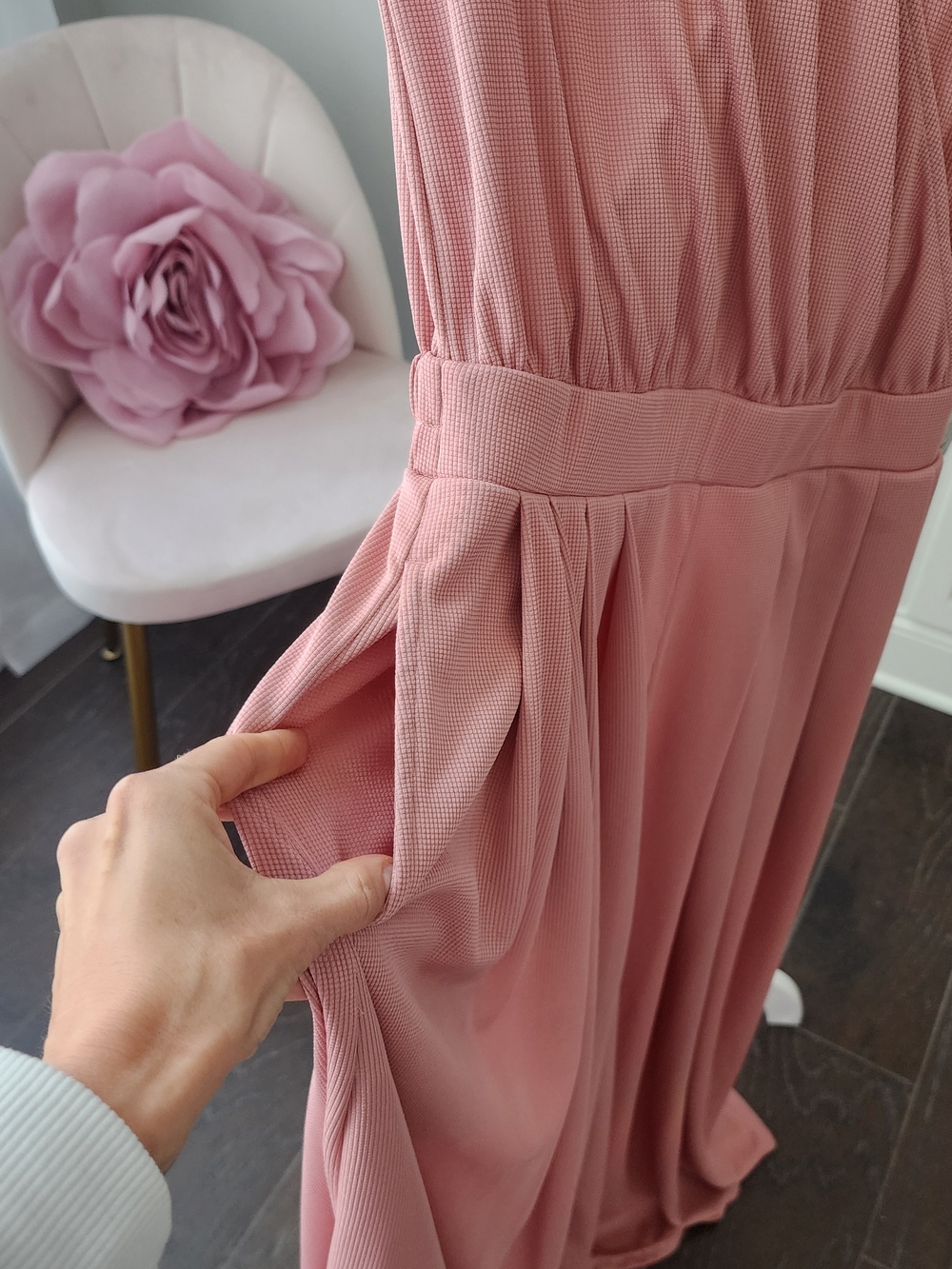 Halara Dusty Rose Wide-Leg Jumpsuit Size S, Faux Wrap, Pockets - Like New - Picture 4 of 6